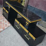Executive 5 fts Black/white and gold with marble top tv stand