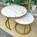 WHITE Nesting Coffee Table Marble Effect (MDF)