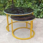 Marble nesting coffee table (glass effect) black