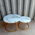 Marble nesting coffee table (glass effect) white